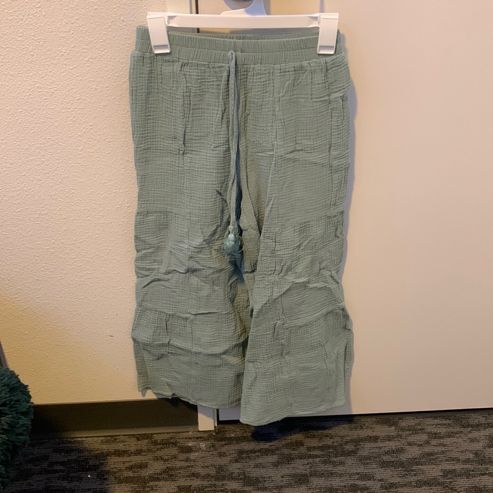 Green flared dress pants